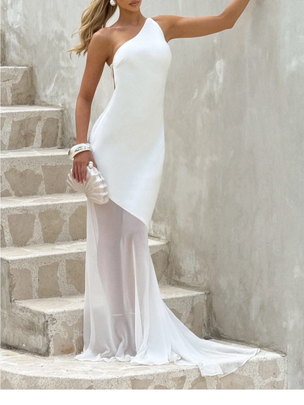 Asymmetric One-Shoulder White Evening Dress